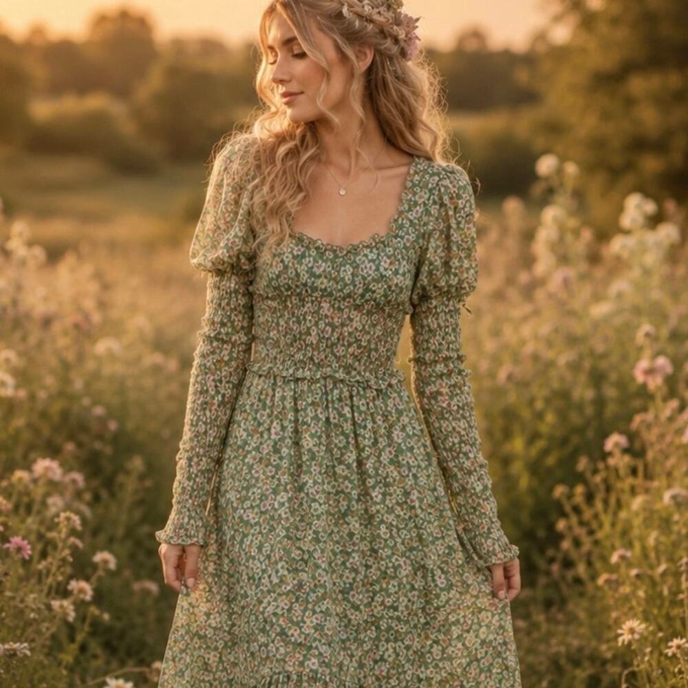 Sister Jane Shirred Maxi Dress Women’s Size Medium Cottagecore Renaissance Fairy